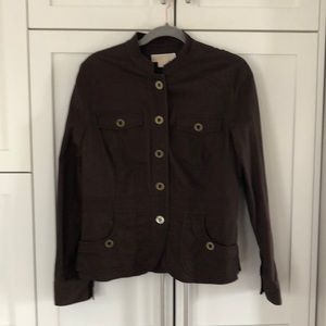MICHAEL Michael Kors Brown Cotton/Spandex Stand Up Collar Button Front Jacket L
